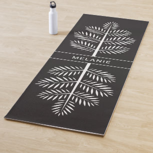 Black White Elegant Chic Botanical Tropical Branch Yoga Mat