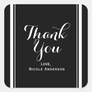 Black & White Elegant Chic Couture Wedding Favour Square Sticker