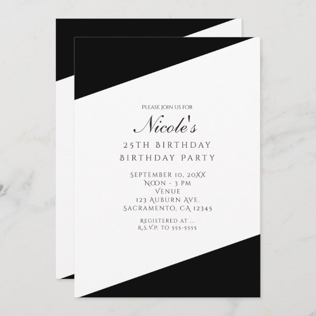 Black & White Elegant Chic Party Invitations (Front/Back)