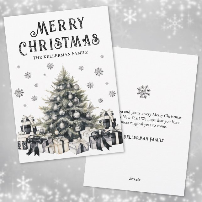 Black White Elegant Christmas Tree Holiday Card (Black White Elegant Christmas Tree Holiday Card)