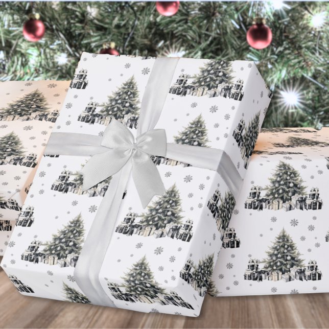 Black White Elegant Christmas Tree Wrapping Paper (Black White Elegant Christmas Tree Wrapping Paper)