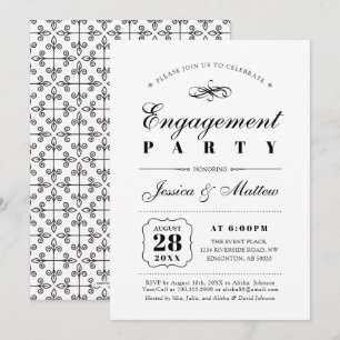 Black & White Elegant Classic Engagement Party Invitation
