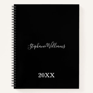 Black White Elegant Classy Custom Name Year Cute Notebook