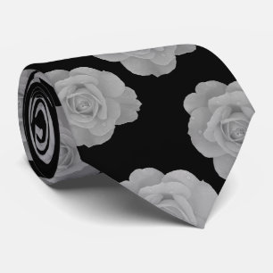 Black White Elegant Classy Grey Floral Prints Gift Tie