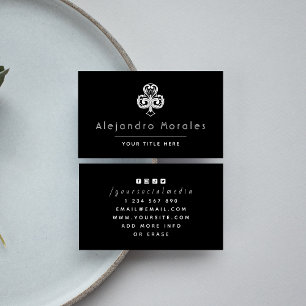 Black & White Elegant Club Clover Logo Casino Cool Business Card