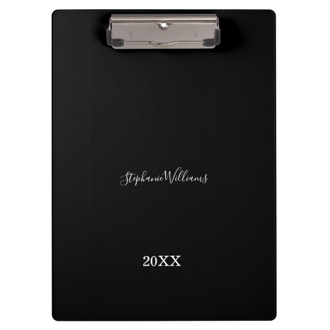 Black White Elegant Custom Name Year Gift Favour  Clipboard (Front)