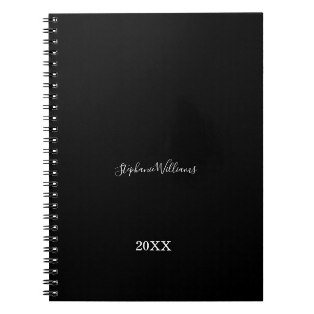 Black White Elegant Custom Name Year Gift Favour Notebook (Front)