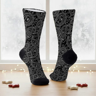 Black & White Elegant Damask Floral Pattern Socks
