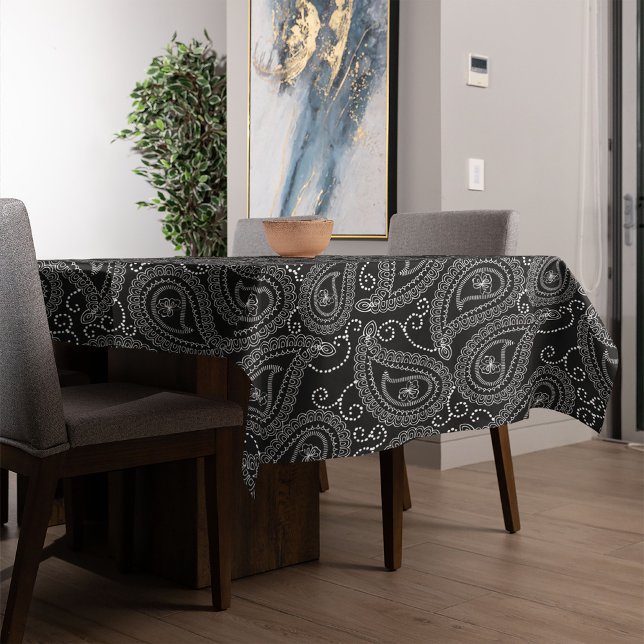 Black & White Elegant Damask Floral Pattern Tablecloth (Creator Uploaded)