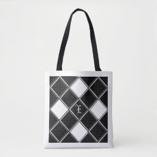 Black White Elegant Diamond Argile Tote Bag