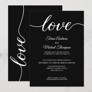 Black White Elegant Elopement Wedding Reception Invitation