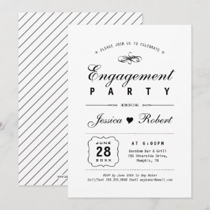 Black & White   Elegant Engagement Party Invitation
