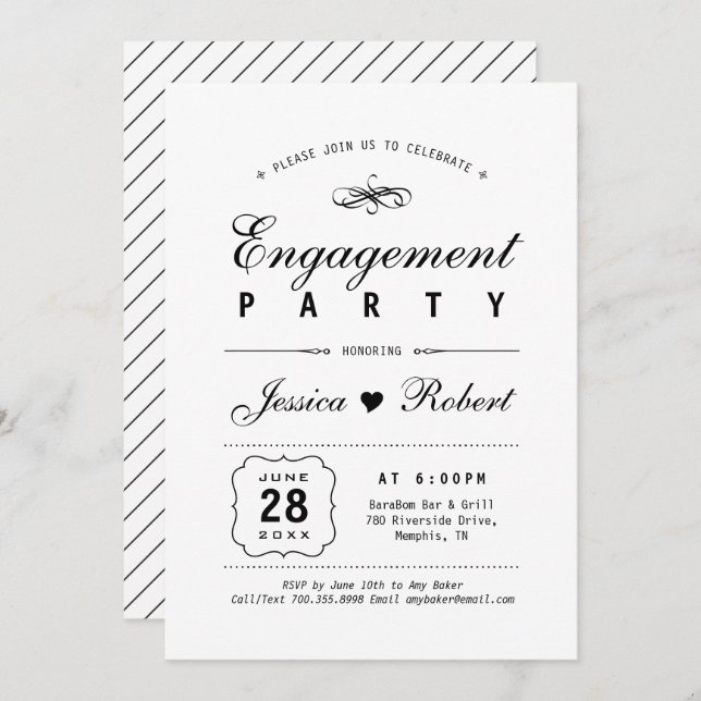 Black & White | Elegant Engagement Party Invitation (Front/Back)