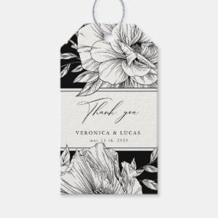 black white elegant floral Wedding Thank You Gift Tags