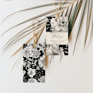 Black White Elegant Floral Wedding Thank You Gift Tags