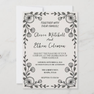 Black & White Elegant Flower Wedding Invitation