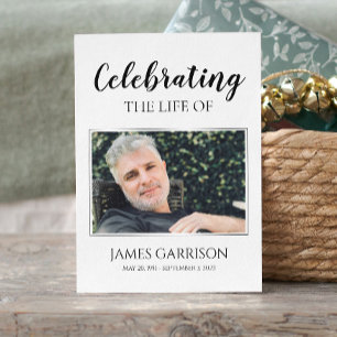 Black White Elegant Funeral Prayer Card with Photo