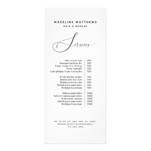 Black White Elegant Hair Stylist Salon Price List Rack Card
