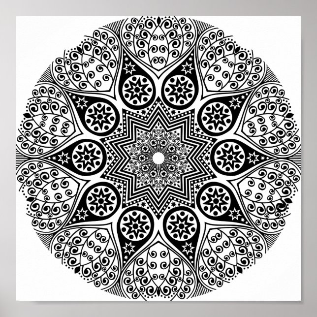 Black & White Elegant Mandala Wall Art Print (Front)