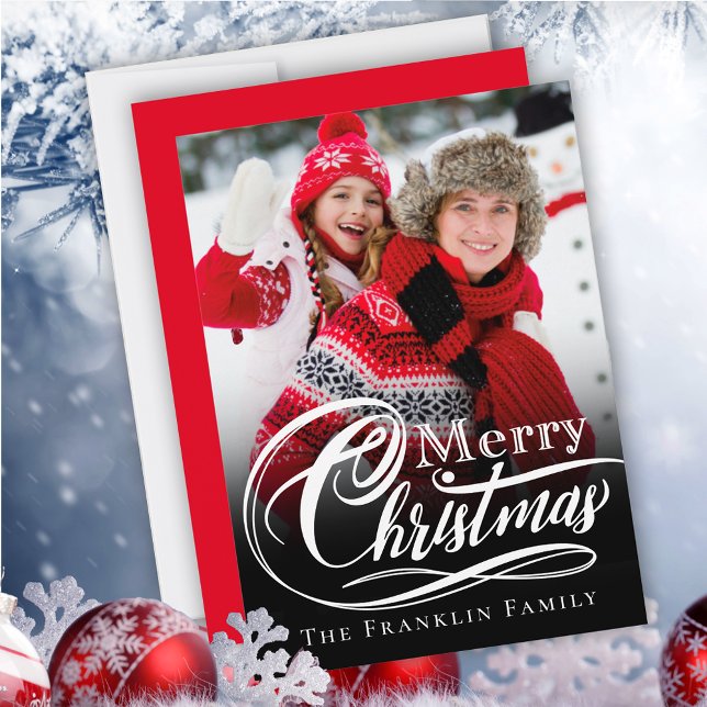 Black White Elegant Merry Christmas Photo Holiday Card (Creator Uploaded)