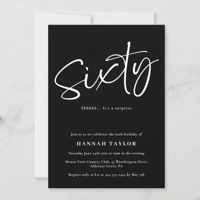 Black White Elegant Minimal 60th Birthday Invitation (Front)