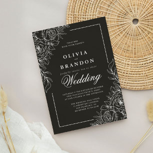 Black White Elegant Minimalist Wedding  Invitation