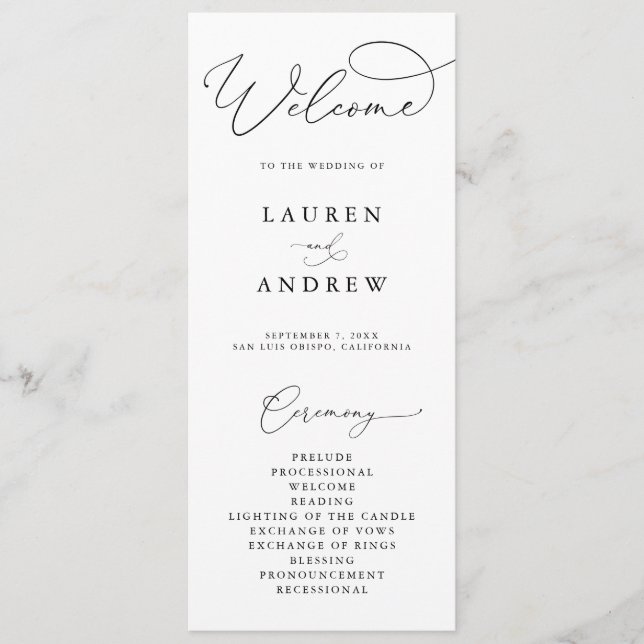 Black & White Elegant Minimalist Wedding Programme (Front)