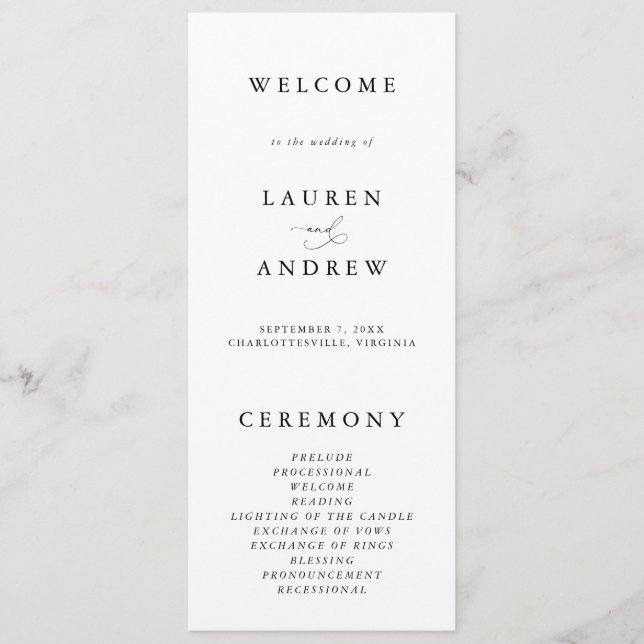 Black & White Elegant Minimalist Wedding Programme (Front)