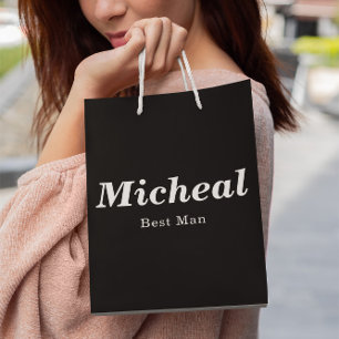 Black & White Elegant Modern Best Man Wedding Medium Gift Bag