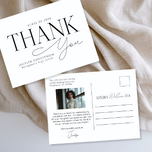 Black White Elegant Modern Graduation Thank You Postcard