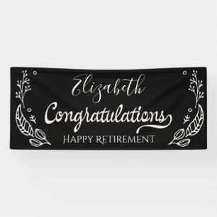 Black White Elegant Monogram Happy Retirement Banner