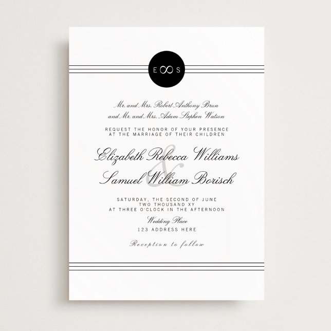 Black White Elegant Monogram Infinity Wedding Invitation (Creator Uploaded)