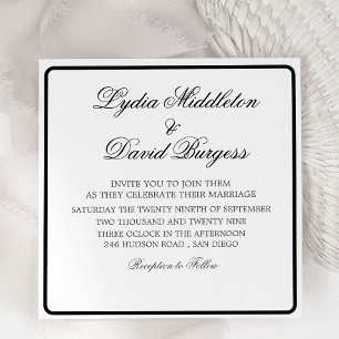 Black White Elegant Monogram Wedding Invitation
