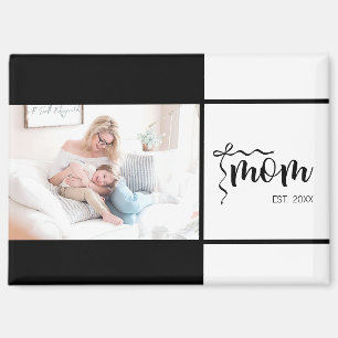 Black White Elegant Mum Established Bow Add Photo Magnet