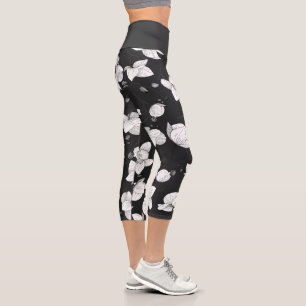 Black & white elegant orchid floral modern capri leggings