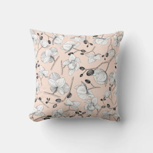 Black & white elegant orchid floral modern pink cushion