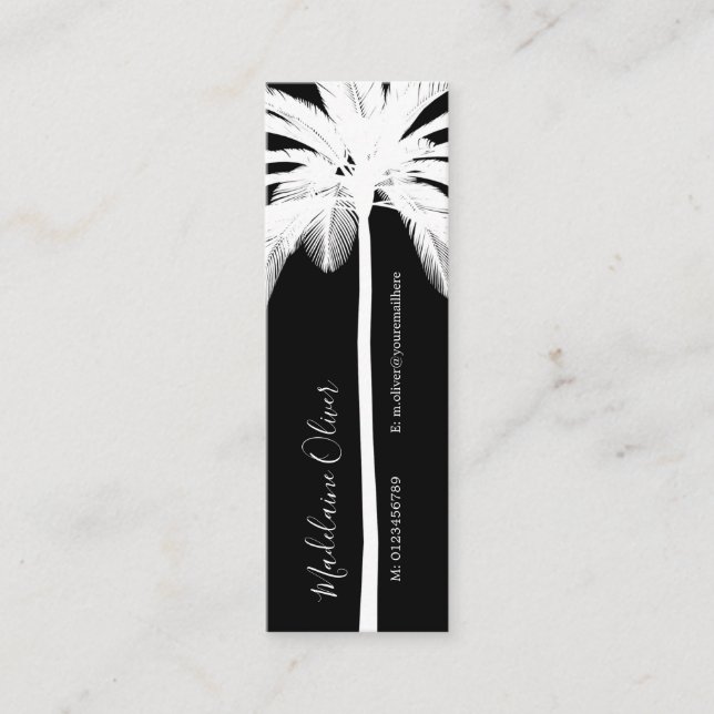 Black White  Elegant Palm Tree Tropical Elegant Mini Business Card (Front)
