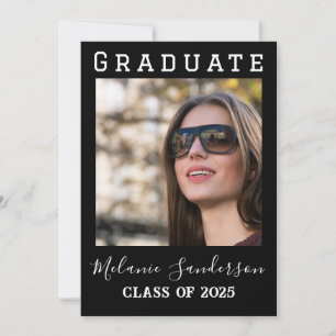 Black White Elegant Photo 2025 Graduation Announcement