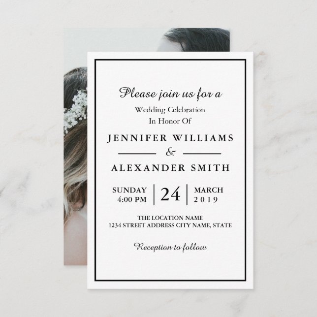 Black & White Elegant Photo Wedding Invitation (Front/Back)