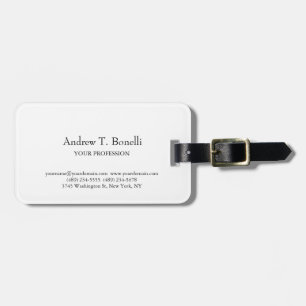 Black White Elegant Plain Simple Luggage Tag
