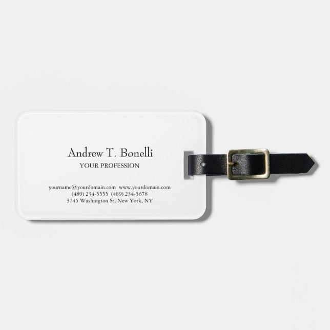 Black White Elegant Plain Simple Luggage Tag (Front Horizontal)