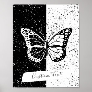 Black & White Elegant Pretty Butterfly Custom Text Poster