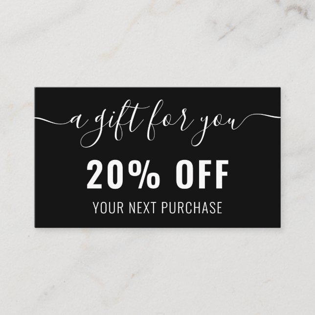 Black White Elegant QR Code Business Promo Loyalty Discount Card (Front)