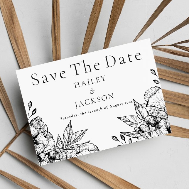 Black white elegant romantic floral Save The Date (Black white elegant romantic floral Save The Date)