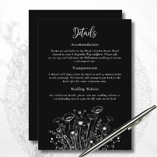 Black White Elegant Script Floral Detail Enclosure Invitation