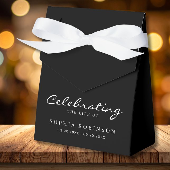 Black White Elegant Script Funeral Memorial Favour Box (Creator Uploaded)