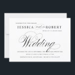 Black & White Elegant Script Wedding Invitation<br><div class="desc">Classic understated black and white wedding invitation with a modern touch featuring the elegant script of the word "Wedding.</div>