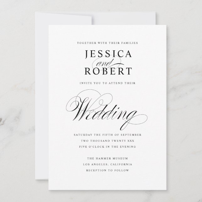 Black & White Elegant Script Wedding Invitation (Front)