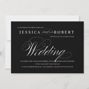 Black & White Elegant Script Wedding Invitation