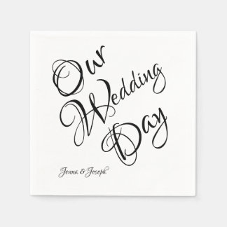 Black & White Elegant Script Wedding Napkin